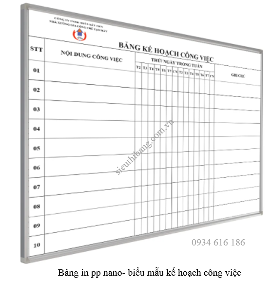 bảng kế hoạch công việc